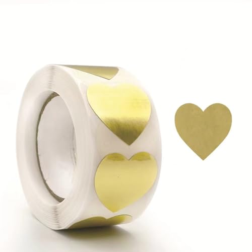 Folien Sticker Gold Herzen Herz Sticker Selbstklebend Herz Aufkleber 25 mm, 1 Roll 500 Gold Etiketten für Hochzeit Valentinstag Geburtstag Verpackung und Scrapbooking Dekoration von Generisch