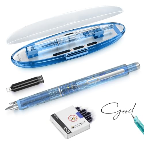 Fountain Pen Retractable, 2025 Neu Einziehbarer Füllfederhalter 0.38mm Blue&Black Ink Transparent Barrel, Füllfederhalter Einziehbar Retractable Fountain Pen mit 5 Ink Cartridges (Dunkelblau, Schwarz) von Generisch