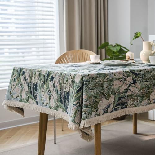 Fransen-Tischdecke, 140 x 160 cm, dickes Polyester-Baumwoll-Mischgewebe, elegantes grünes Lotus- und Pflaumenblüten-Design, geometrische Muster für Esszimmer und Heimdekoration Fransen-Tischdecke, 140 x 160 cm, dickes Polyester-Baumwoll-Mischgewebe, elegantes grünes Lotus- und Pflaumenblüten-Design, geometrische Muster für Esszimmer und Heimdekoration von Generisch