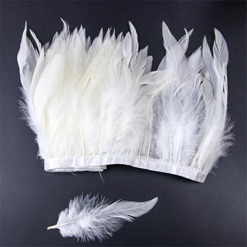 Fransenband mit Hahnfedern, 15–18 cm, zum Basteln, Nähen, Kleidung, Party-Dekorationen, Weiß von Generisch