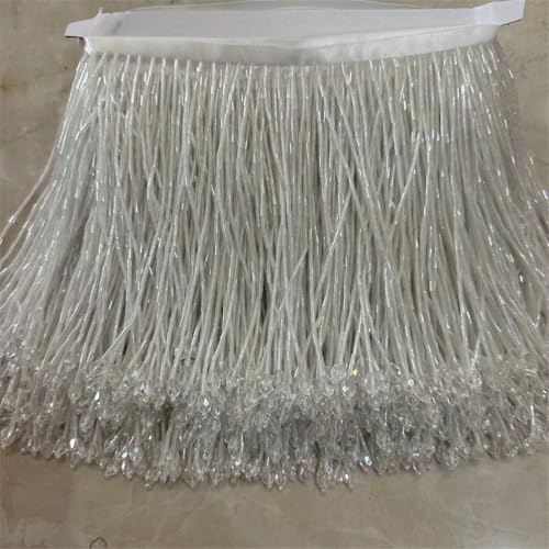 Fransenbordüre mit Glasperlen, 15 cm breit, 15 cm, Beige / Weiß von Generisch