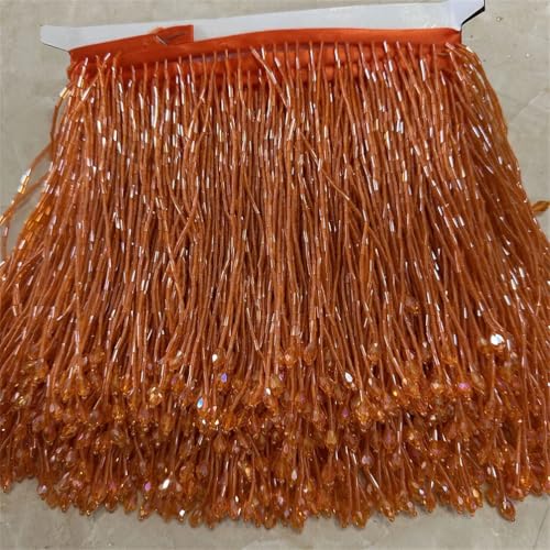 Fransenbordüre mit Glasperlen, 15 cm breit, 15 cm, Dunkelorange von Generisch