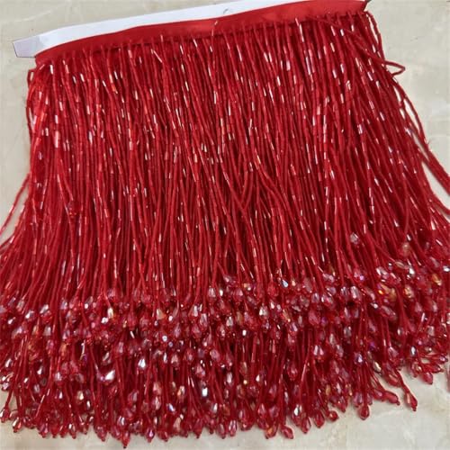 Fransenbordüre mit Perlen, 15 cm breit, 15 cm breit, 15 cm, Rot Fransenbordüre mit Perlen, 15 cm breit, 15 cm breit, 15 cm, Rot von Generisch