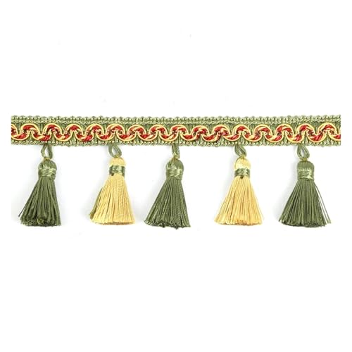 Fransenborte für Vorhänge, 9 cm, dekoratives Spitzenzubehör für DIY-Nähen, Perlenquasten, Stoff-Gurtband – Mix Grün & Gold, 6 m Länge für Kleidung Handwerk Fransenborte für Vorhänge, 9 cm, dekoratives Spitzenzubehör für DIY-Nähen, Perlenquasten, Stoff-Gurtband – Mix Grün & Gold, 6 m Länge für Kleidung Handwerk von Generisch