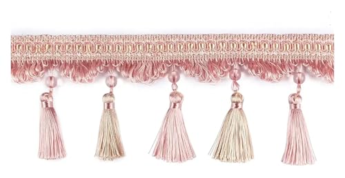 Fransenborte für Vorhänge, Quasten, Spitze, 6 m, Nähstoff, Zubehör mit Perlenquasten, 9 cm breit, für dekorative Kleidung, 3 & 6 m, Rosa Fransenborte für Vorhänge, Quasten, Spitze, 6 m, Nähstoff, Zubehör mit Perlenquasten, 9 cm breit, für dekorative Kleidung, 3 & 6 m, Rosa von Generisch
