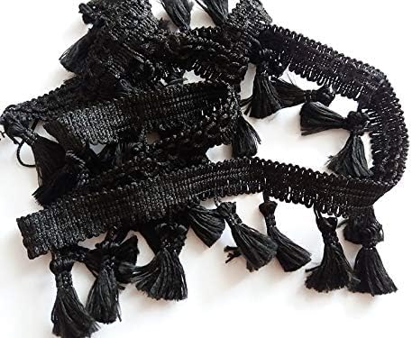 Fransenquasten-Bordüre, Girlande, Bommelband, Spitzenband mit Quasten für Vorhänge, Lampenschirm, Kissen, Handwerk, Meterware, Schwarz Fransenquasten-Bordüre, Girlande, Bommelband, Spitzenband mit Quasten für Vorhänge, Lampenschirm, Kissen, Handwerk, Meterware, Schwarz von Generisch