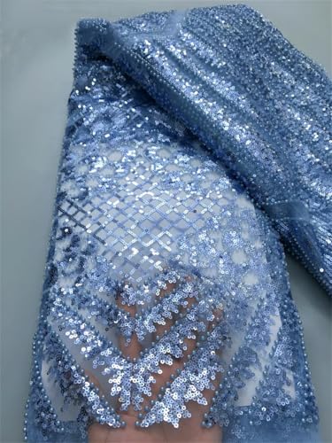 Französischer Spitzenstoff mit Perlen, Pailletten, Tüll, afrikanischer Spitzenstoff für Hochzeit, nigerianische Tüllspitze Französischer Spitzenstoff mit Perlen, Pailletten, Tüll, afrikanischer Spitzenstoff für Hochzeit, nigerianische Tüllspitze von Generisch