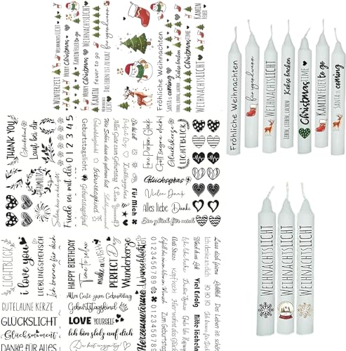 Frohe Weihnachten Kerzen Tattoofolie, Kerzentattoos Weihnachten, Kerzen Tattoo Folie DIY Kerzensticker, A4 Bogen DIY Stickerbogen für bis zu 25 Kerzen (7PCS) von Generisch