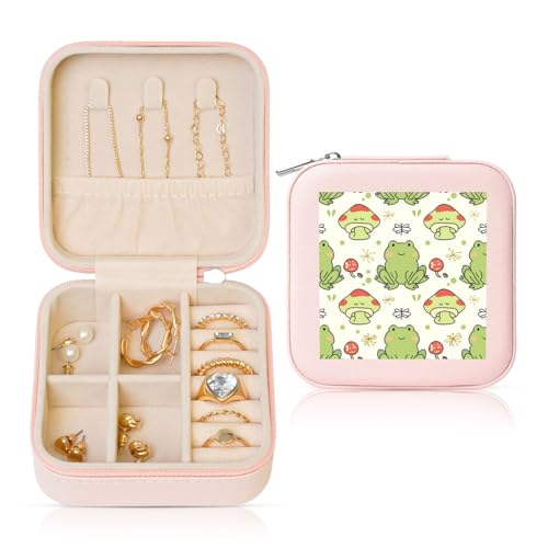 Frosch Libelle Kleine Schmuckschatulle Pilzblätter PU-Leder Reise Schmuck Organizer für Frauen Mädchen Aufbewahrungsbox für Ringe Ohrringe Halsketten Armbänder Frosch Libelle Kleine Schmuckschatulle Pilzblätter PU-Leder Reise Schmuck Organizer für Frauen Mädchen Aufbewahrungsbox für Ringe Ohrringe Halsketten Armbänder von Generisch