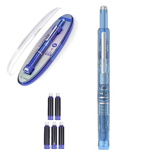 Füllfederhalter, einziehbar: 0,38 mm, blauer und schwarzer transparenter Schaft, inklusive 5 nachfüllbaren Tintenpatronen, glattes Schreiben, kein Auslaufen (blau, Tinte (dunkelblau)) von Generisch