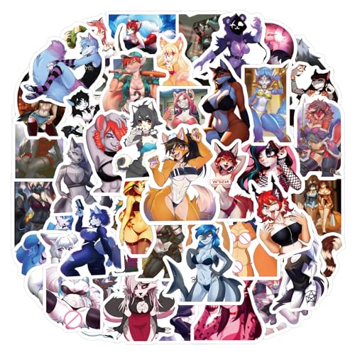 Furry Sticker Pack, süße Anthro Fandom Aufkleber, 60 Stück - Sexy Anime Manga Aufkleber, Comic Girls, Furry Paws, Lingerie, kätzchen, 5-7 cm, Geschenk für Kinder & Jugendliche, Furry Accessoires von Generisch