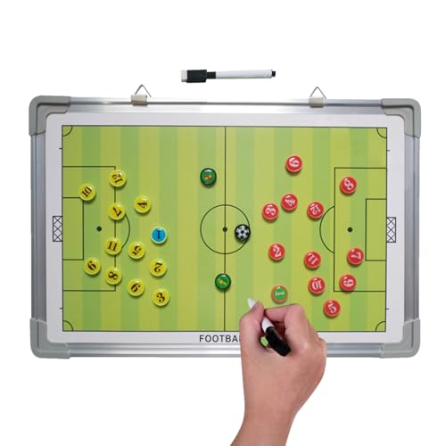 Fußballtrainerbrett, magnetisches Whiteboard, trocken abwischbares Klemmbrett mit Voll- und Halbfeld-Layouts, 2 Markerstifte, 24 Spielermagnete, Strategiewerkzeug für Teamübungen, Schiedsrichterspiel von Generisch