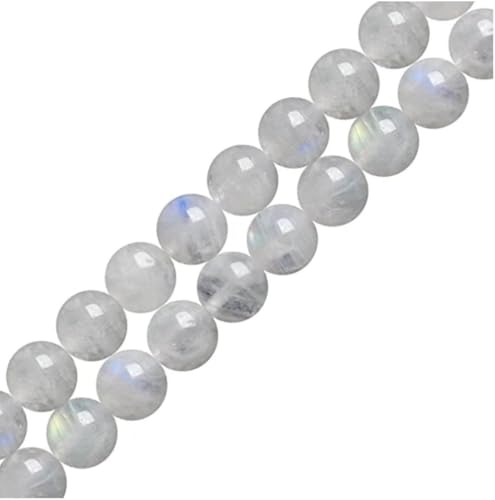 GY30-10 natürliche blaue Mondstein-Heilsteine, 10 mm, runde lose Perlen, Abstandshalter (68–74 Stück) für Bastelarbeiten, Schmuckherstellung, 2 Stränge von Generisch