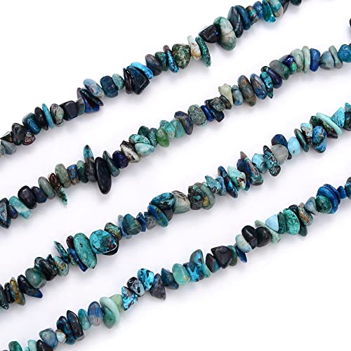 GZ1-39 natürliche Chrysokoll-Edelsteinsplitter, lose Perlen, gebohrtes Loch, freie Form, 5 mm - 8 mm, Edelstein-Abstandshalter (403,6 cm) für Bastel- und Schmuckherstellung, 5 Stränge von Generisch