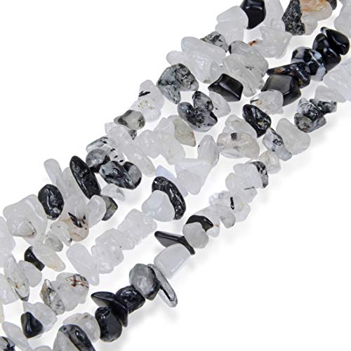 GZ1-9 natürliche schwarze Quarz-Rutil-Edelsteinsplitter, lose Perlen, gebohrtes Loch, freie Form, 5 mm - 8 mm, Edelstein-Abstandshalter (403,6 cm) für Schmuckherstellung, 5 Stränge von Generisch