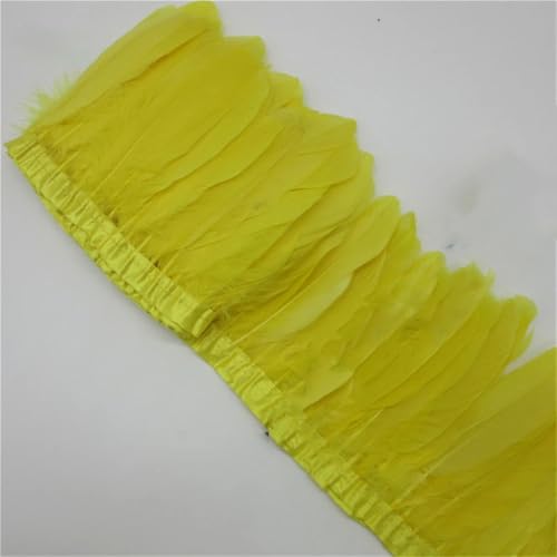 Gänsefeder-Bordüre, 15 - 20 cm, weiß, natürliche Gänsefedern, Fransenband, Stoff, Basteln, DIY, dekorativ, Gelb, 9,7 m von Generisch