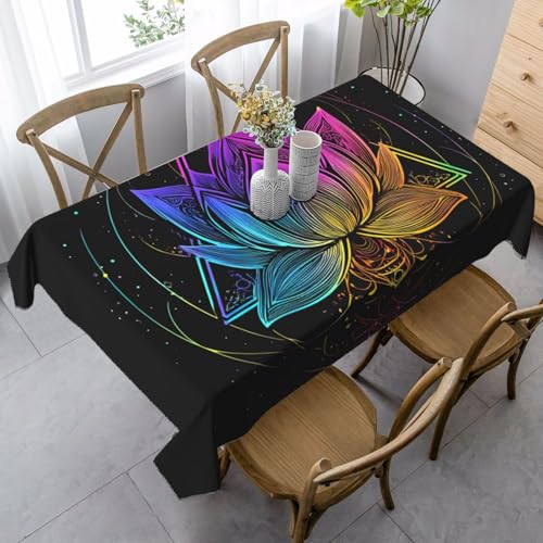 Galaxy Lotus Tischdecke, rechteckig, 140 x 90 cm, ethnische Blumentischdecke für Esstisch, knitterfreie Tischdecke für Zuhause, Innen- und Außenbereich, Party-Dekoration von Generisch