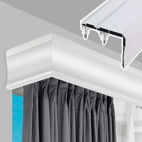 Gardinen-Palmet-Kastensystem, 3-in-1-Vorhangschiene mit Metallstange und dekorativem Volant für Vorhänge in individueller Länge Gardinen-Palmet-Kastensystem, 3-in-1-Vorhangschiene mit Metallstange und dekorativem Volant für Vorhänge in individueller Länge von Generisch