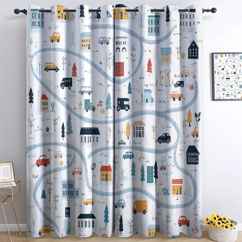 Gardinen Wohnzimmer Vorhang Weiß Blickdicht Verdunkelungsvorhänge 3D Druck Cartoon-Stil Stadtplan Autos Lastwagen Ösenvorhang 183 x 117 cm 2Er Set Kinderzimmer Schlafzimmer Ösenschal Schallschutz Gardinen Wohnzimmer Vorhang Weiß Blickdicht Verdunkelungsvorhänge 3D Druck Cartoon-Stil Stadtplan Autos Lastwagen Ösenvorhang 183 x 117 cm 2Er Set Kinderzimmer Schlafzimmer Ösenschal Schallschutz von Generisch