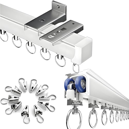 Gardinenstange Deckenmontage Vorhangschiene 1 läufig 50cm-600cm, Raumteiler Gardinen Schienensystem Aluminium Gardinenschiene Vorhangstange mit Metall-Gardinen-Clips(440cm) von Generisch