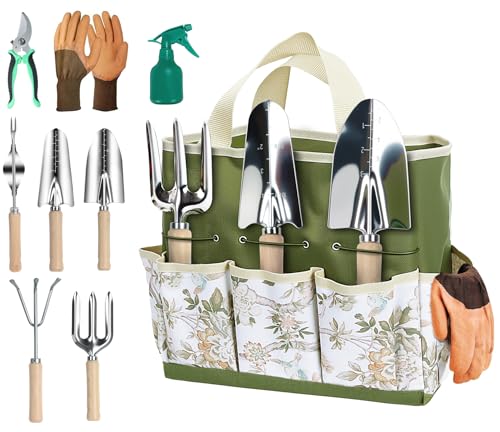 Gartenwerkzeug-Set – robuster Edelstahl mit Holzgriffen, inklusive Tasche und Handschuhen, perfekt für Gartengeschenke von Generisch