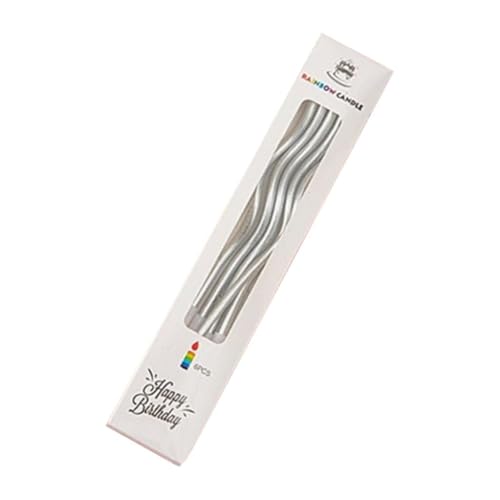 Gebogen Geburtstag Kerzen Spiral Geburtstagskerze Geburtstagskerzen mit Halter Metallic Long Thin Curly Cake Kerzen Bent Birthday Candles für Torte,Cupcake,für Geburtstag,Hochzeit,Party (Silber) von Generisch