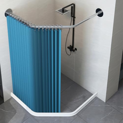 Gebogenes Duschvorhang-Set mit Edelstahlstange, wasserdichter Magnetverschluss, Wasserspeicherstreifen, perfekt für kleine Badezimmer (45-60 x 55 x (45-60 cm), Blau & Silber von Generisch