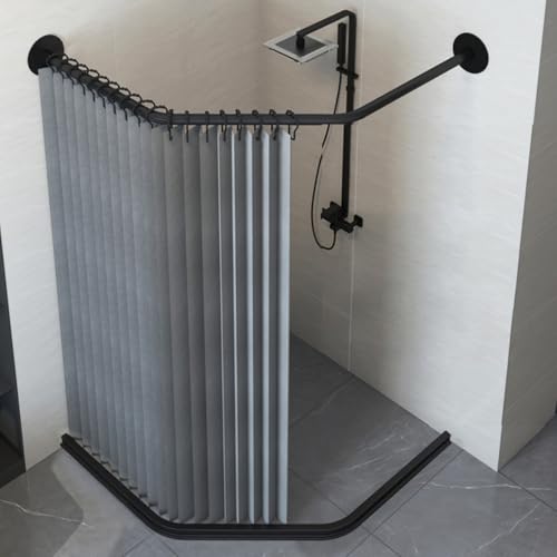 Gebogenes Duschvorhang-Set mit Edelstahlstange, wasserdichter Magnetverschluss, ideal für kleine Badezimmer (45-60 × 55 × (45-60) cm) – Blau, Silber & Weiß, Trocken- & Nass-Trennung von Generisch