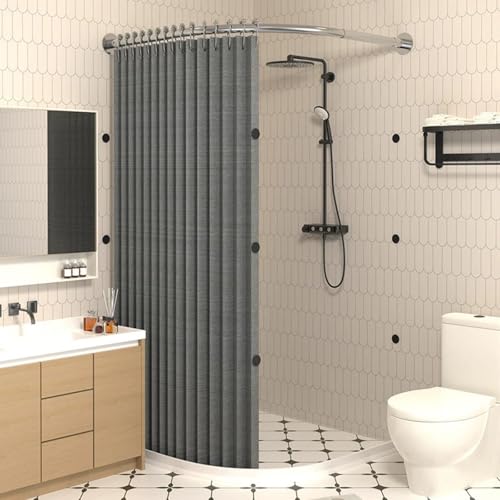 Gebogenes Duschvorhang-Set mit Magnetverschluss, wasserdicht, Badezimmer-Ecktrennwand, inkl. Duschstange und Wasserspeicherstange, 90100 x 90100 cm, Grau und Silber Gebogenes Duschvorhang-Set mit Magnetverschluss, wasserdicht, Badezimmer-Ecktrennwand, inkl. Duschstange und Wasserspeicherstange, 90100 x 90100 cm, Grau und Silber von Generisch