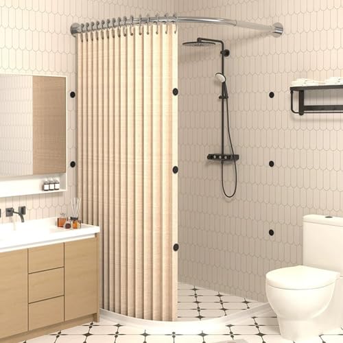 Gebogenes Duschvorhang-Set mit Magnetverschluss, wasserdichte Ecktrennwand und Stange, Wasserspeicherstreifen, Beige und Silber, passend für 90100 cm x 100120 cm große Räume Gebogenes Duschvorhang-Set mit Magnetverschluss, wasserdichte Ecktrennwand und Stange, Wasserspeicherstreifen, Beige und Silber, passend für 90100 cm x 100120 cm große Räume von Generisch