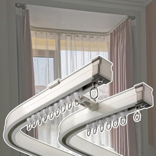 Gebogenes Erkerfenster-Doppel-Vorhangschienensystem – flexible Aluminium-Legierung für Decken- und Wandmontage, 2,4 m, verstellbare Beschläge, einfache Installationslösung von Generisch