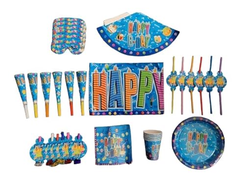 Geburtstags-Party-Set, Happy Birthday Dekoration, 54-teilig, Blau, für 6 Personen Geburtstags-Party-Set, Happy Birthday Dekoration, 54-teilig, Blau, für 6 Personen von Generisch