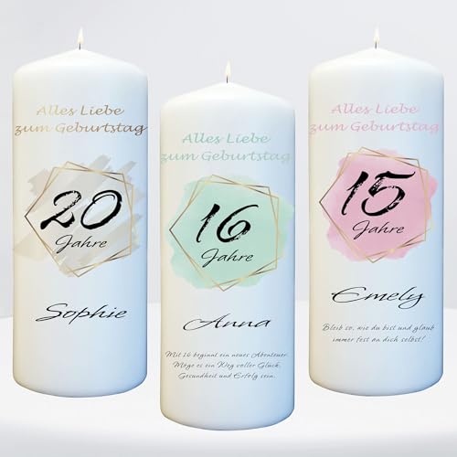Geburtstagskerze für Erwachsene und Jugendliche mit Namen und Zahl personalisiert - Kerze als Geschenk zum Geburtstag (25cm x 8cm) von Generisch