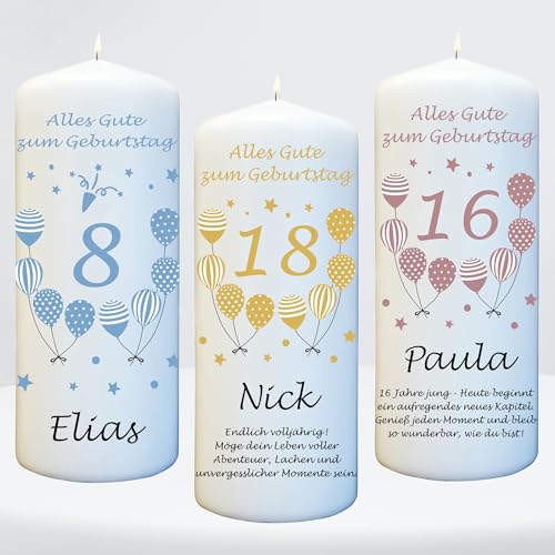 Geburtstagskerze zum 18 Geburtstag mit Namen und Alter personalisiert - Kerze als Geschenk zum Geburtstag (25cm x 8cm) von Generisch