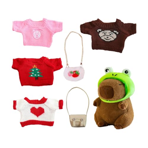 Gefülltes Capybara-Plüschtier - Capybara-Plüsch mit Kleidung | Capybara-Umarmungskissen | Niedliche Capybara-Stofftier-Spielzeug-Ankleide-Cartoon-Puppe mit Pullover, Tasche, Hut für Heimdekoration Gefülltes Capybara-Plüschtier - Capybara-Plüsch mit Kleidung | Capybara-Umarmungskissen | Niedliche Capybara-Stofftier-Spielzeug-Ankleide-Cartoon-Puppe mit Pullover, Tasche, Hut für Heimdekoration von Generisch