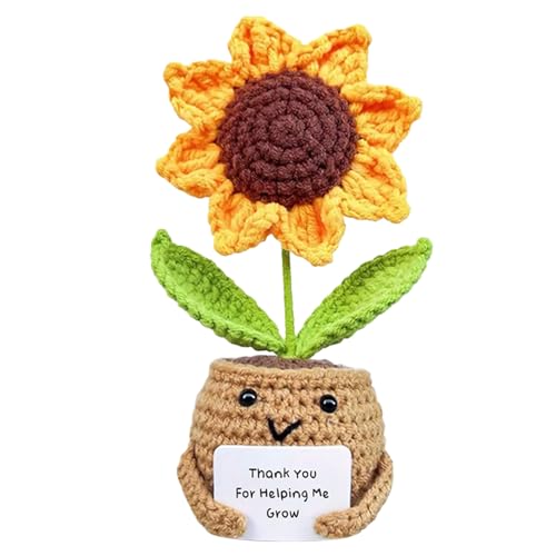 Gehäkelte Blumen, Pocket Hug Sonnenblumen, Handgefertigte Positive Häkelblumen, Gehäkelte Topfpflanze, Mutmacher Geschenk Mit Karte, Künstliche Blumen, 14x6x6cm, Helfend von Generisch