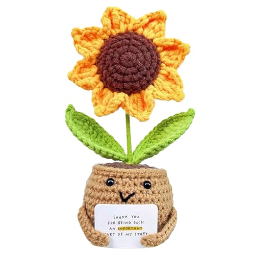 Gehäkelte Blumen, Pocket Hug Sonnenblumen, Handgefertigte Positive Häkelblumen, Gehäkelte Topfpflanze, Mutmacher Geschenk Mit Karte, Künstliche Blumen, 14x6x6cm, Sein von Generisch