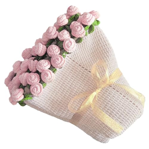 Gehäkelte Blumen Decken für Sofa Rose Bouquet Kuscheldecke Häkelsets Kinderdecke Häkelblumen Künstliche Outdoor Tischdecke Rund Geburtstagsgeschenke Bridesmaid Gift Häkelfans (Rosa) von Generisch