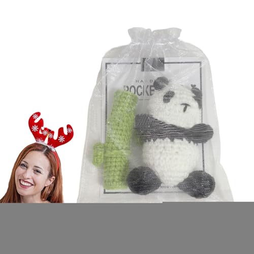 Gehäkelter Pandabär, Gehäkelter Panda-Plüsch - Panda-Tierspielzeug,Handgefertigtes gehäkeltes Panda-Kuscheltier mit Grußkarte und Organza-Paket für Thanksgiving, Kindertag, Weihnachten, Geburtstag, Ti von Generisch