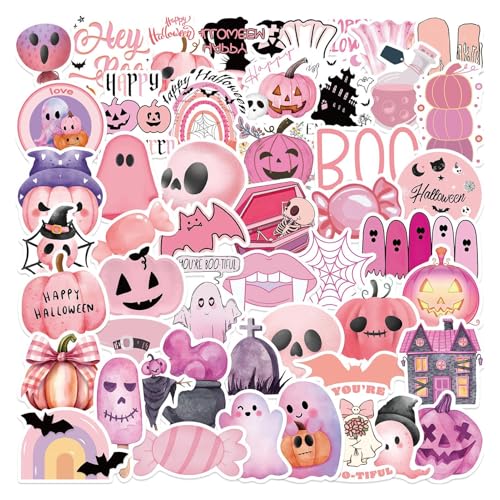 Geisteraufkleber | Cartoon-Halloween-Ausschnitte | Halloween-Aufkleber-Dekoration | Rosa Aufkleber-Set | Gothic Horror Sticker | Vielseitiger süßer Geister-Aufkleber für Laptop, Tumbler, Schreibwaren, von Generisch