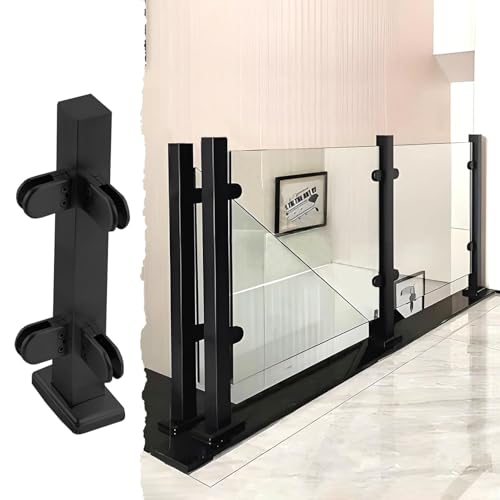 Geländerpfosten aus schwarzem Glas mit Klemme, 61 - 119,4 cm, Edelstahl-Balustraden-Set für Innen- und Außentreppen, verstellbares Glasplatten-Leitschienensystem (Höhe: 95 cm) von Generisch
