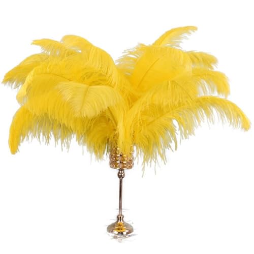 Gelbe Straußenfeder-Dekoration, 15–70 cm/6–28 Straußenfedern, DIY, Hochzeit, Zuhause, Federn in der Mitte des Tischs, Mittelstück – (Farbe: 40–45 cm, kleine Stange/Größe: 10 Stück) von Generisch