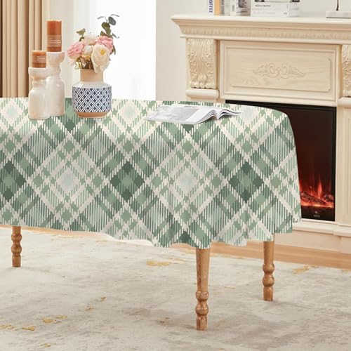 Gelbgrün Gitter Tischdecke Abwaschbar Oval, Gartentischdecke für Outdoor Plaid, Tischdecke Grün Wasserabweisend, Tischtuch für Küche, Restaurant, Hochzeit, Bankett (160x260 cm) A80 von Generisch