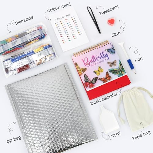 Gem Art Kalender 2026 | Tischkalender 2026 Strassstein Malerei Kunst für Erwachsene | Handgefertigt Wohnaccessoires Für Zuhause Einsteiger Geschenkidee von Generisch