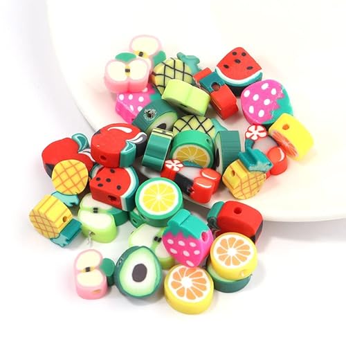 Gemischte süße süße Früchte, Modelliermasse, Abstandshalter, Perlen, DIY, Charms, Armband, Halskette, lose Perlen, handgefertigtes Zubehör, 50 Stück/Los, praktisch und clever Gemischte süße süße Früchte, Modelliermasse, Abstandshalter, Perlen, DIY, Charms, Armband, Halskette, lose Perlen, handgefertigtes Zubehör, 50 Stück/Los, praktisch und clever von Generisch
