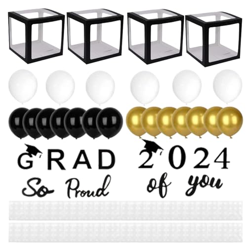 Generic Ballonboxen für Abschlussfeier, schwarze Abschlussparty-Ballonboxen – Abschlussfeier Dekorationen mit Buchstaben 2024 Grad & So stolz auf Sie und Ballons von Generisch