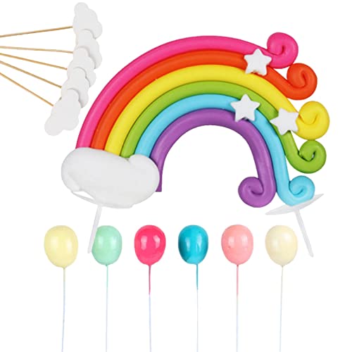 Generic Regenbogen-Kuchenaufsatz-Set, Kuchendekorationsset, bunt, kreativ, handgefertigt, lebensmittelecht, Regenbogen-Ballon-Kuchenaufsatz, Geburtstagsparty, Backdekoration von Generisch