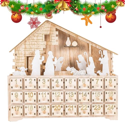Generic Weihnachten Holz Adventskalender - Weihnachtskrippe Countdown Kalender | Holz Krippe Adventskalender Weihnachten Deko für Schlafzimmer von Generisch