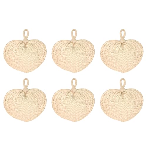 Generico Brautfächer aus Raffia - 6 Stück Handfächer aus Raffia mit Palmblättern - Tischdekoration im chinesischen Stil mit Geflecht für Hochzeiten und Sommerfeiern von Generisch