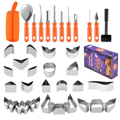 Generico Halloween Schnitzwerkzeug | Halloween Kürbisse Schnitzset mit | Skulptur Set 37 Teile mit Tasche für Dekoration Gravur Schule Klasse von Generisch